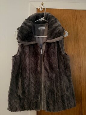 Calvin Klein Charcoal Gray Faux Fur Zip Vest